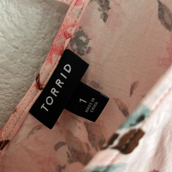 Torrid Babydoll Stretch Challis Dolman Sleeve Tunic Top Floral Pink Boho 1X - Picture 6 of 13
